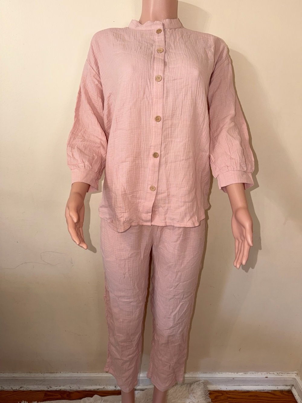 Light Pink Cotton Button-Front Women's Set